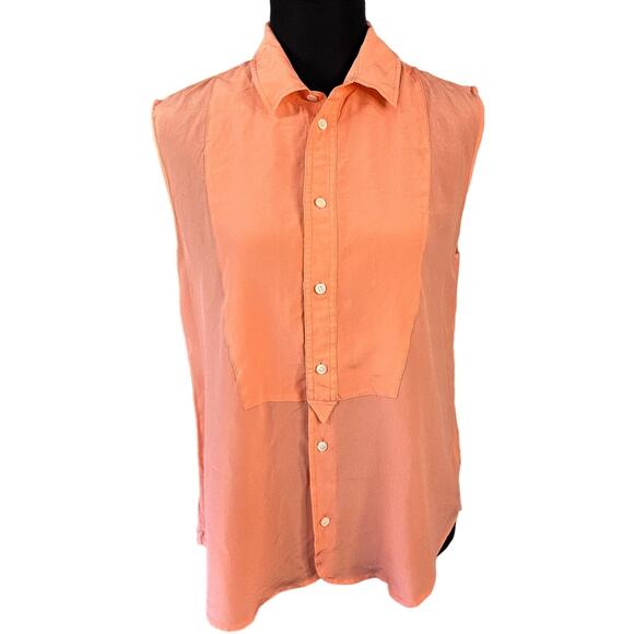 J. Crew Peach Silk Sheer Button Front Sleeveless Top, Size 10 - Picture 1 of 8
